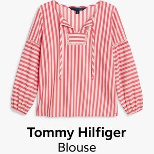 💕 Tommy Hilfiger Pink & White Striped Peasant Blouse